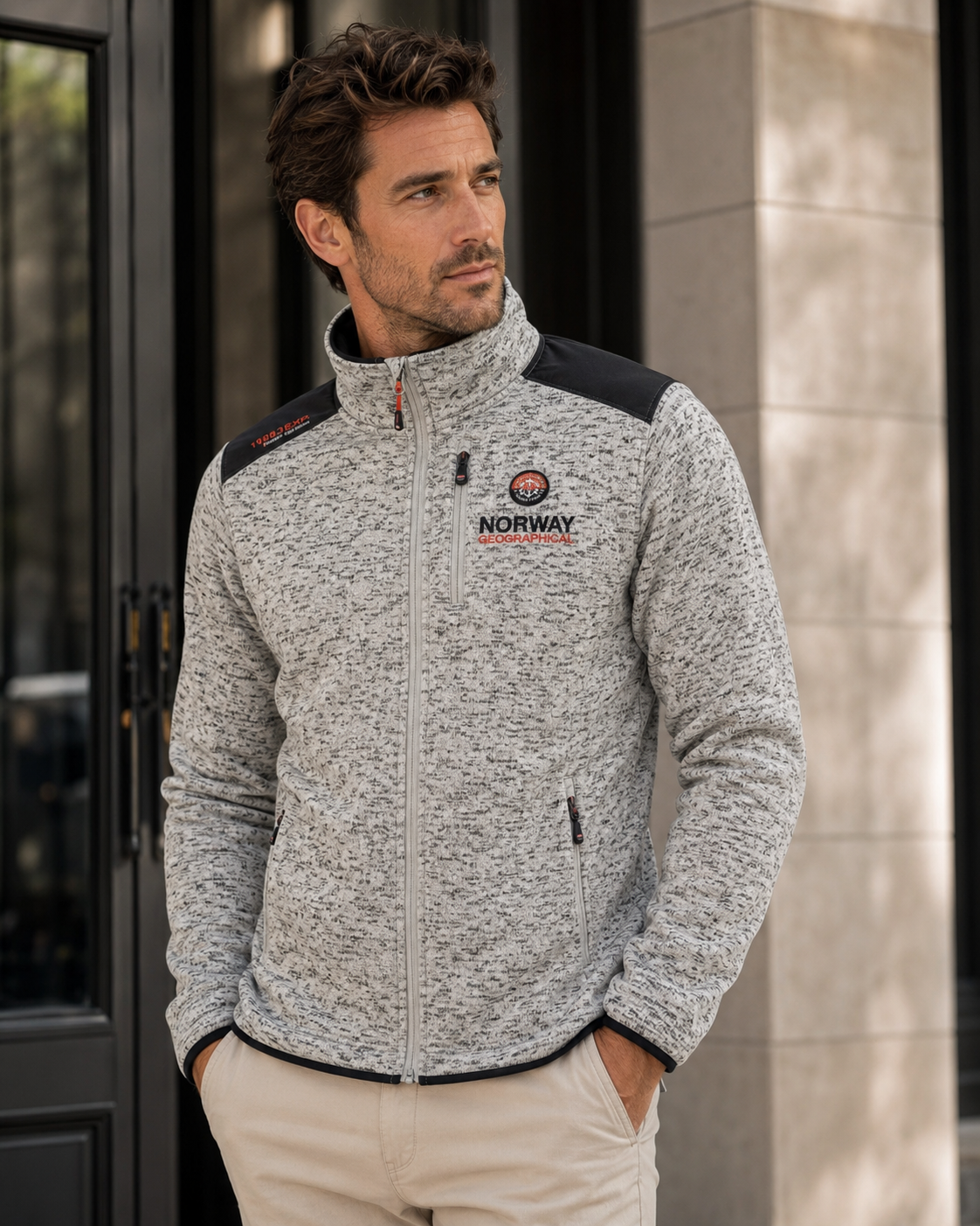 Veste zippée homme Norway Geographical gris chiné – Col montant