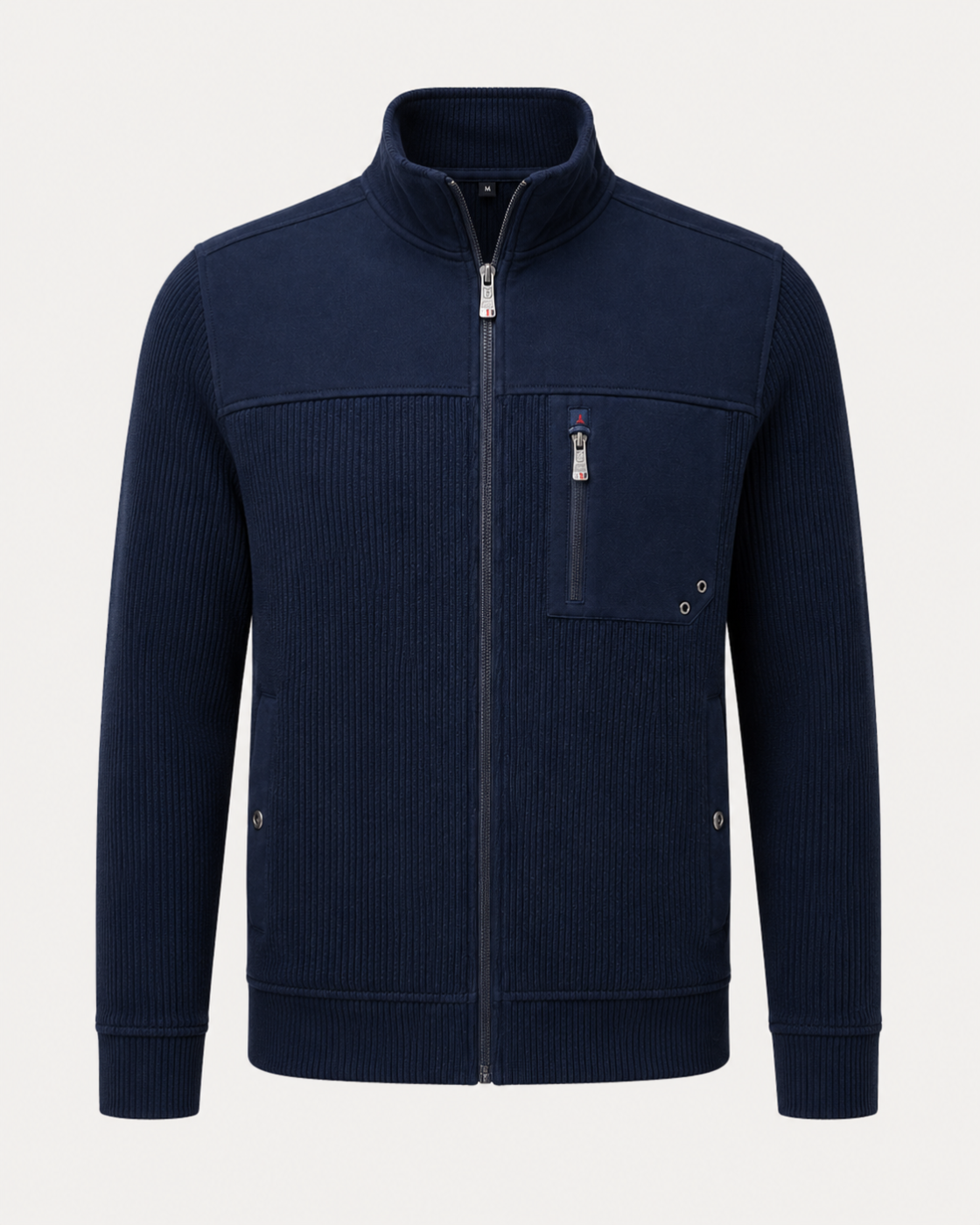 Veste zippée homme bleu marine – Col montant et maille côtelée