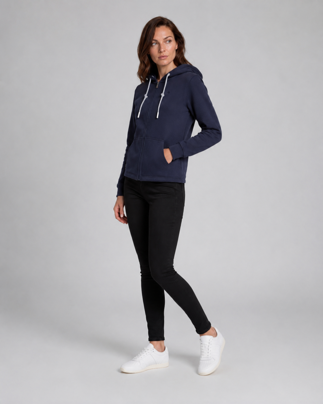 Sweat zippé femme Voile Bleue – Bleu marine à capuche