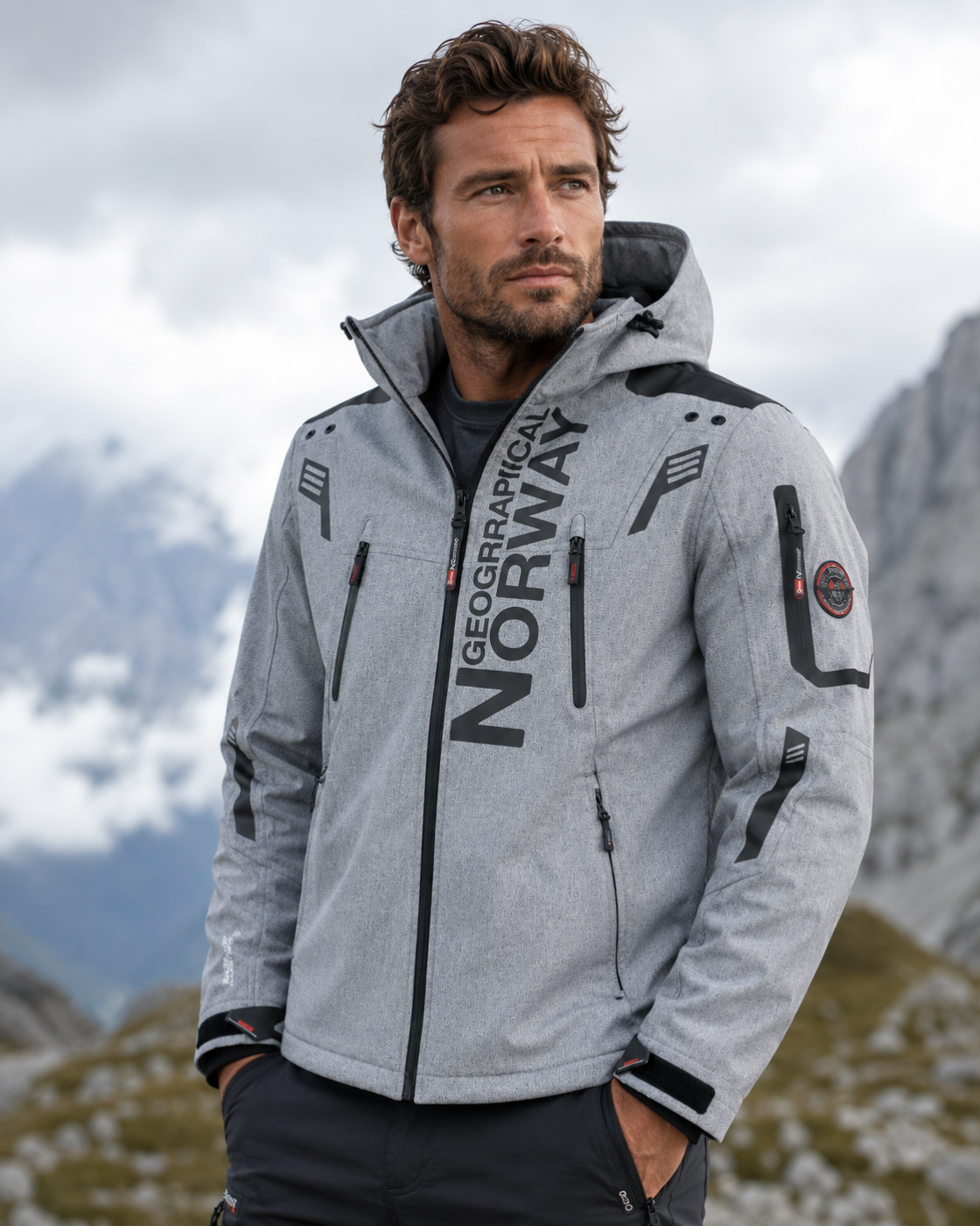 Veste homme Geographical Norway gris clair – Softshell à capuche