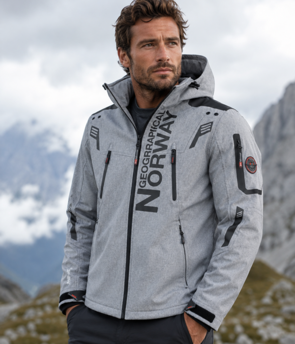 Veste homme Geographical Norway gris clair – Softshell à capuche