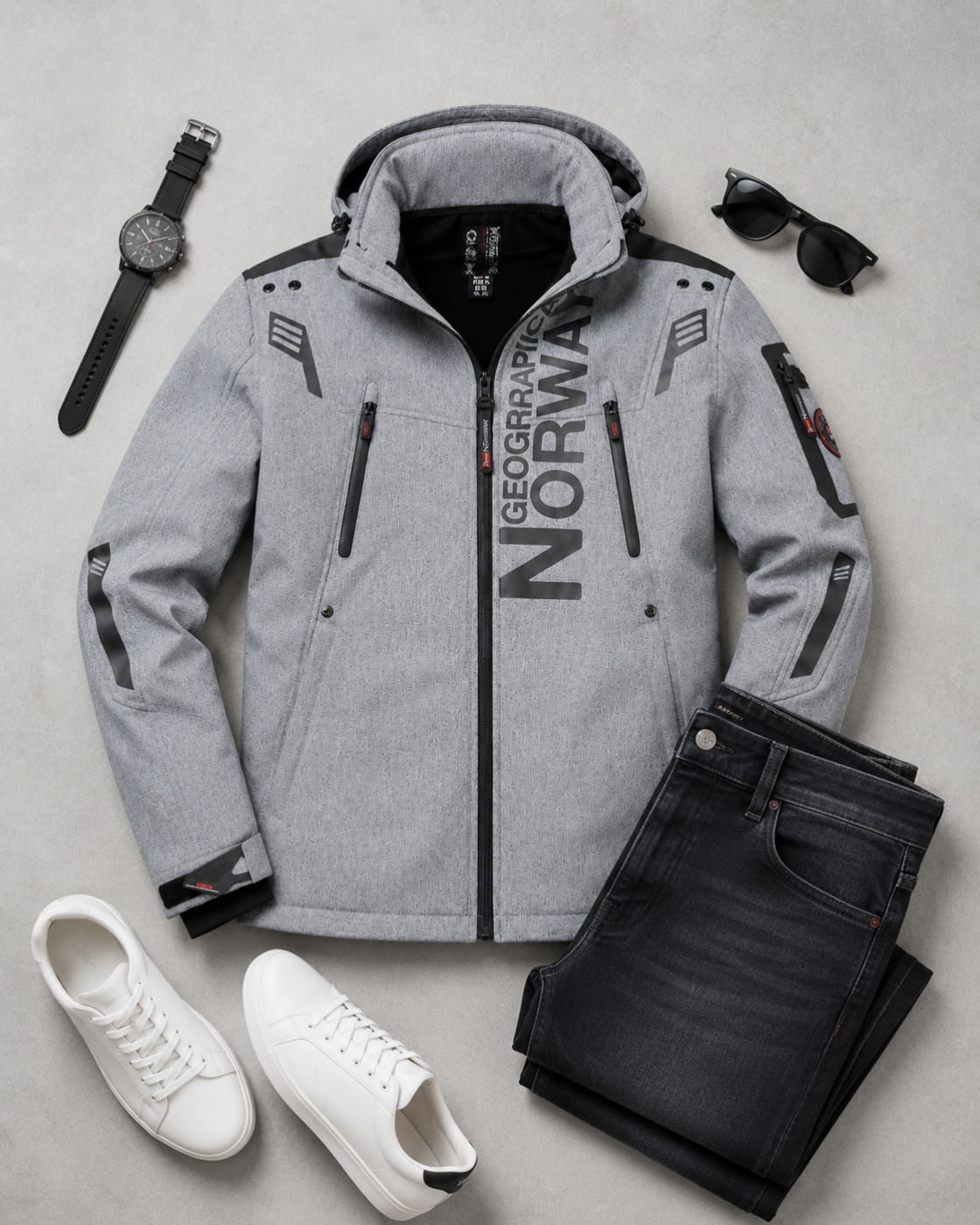 Veste homme Geographical Norway gris clair – Softshell à capuche