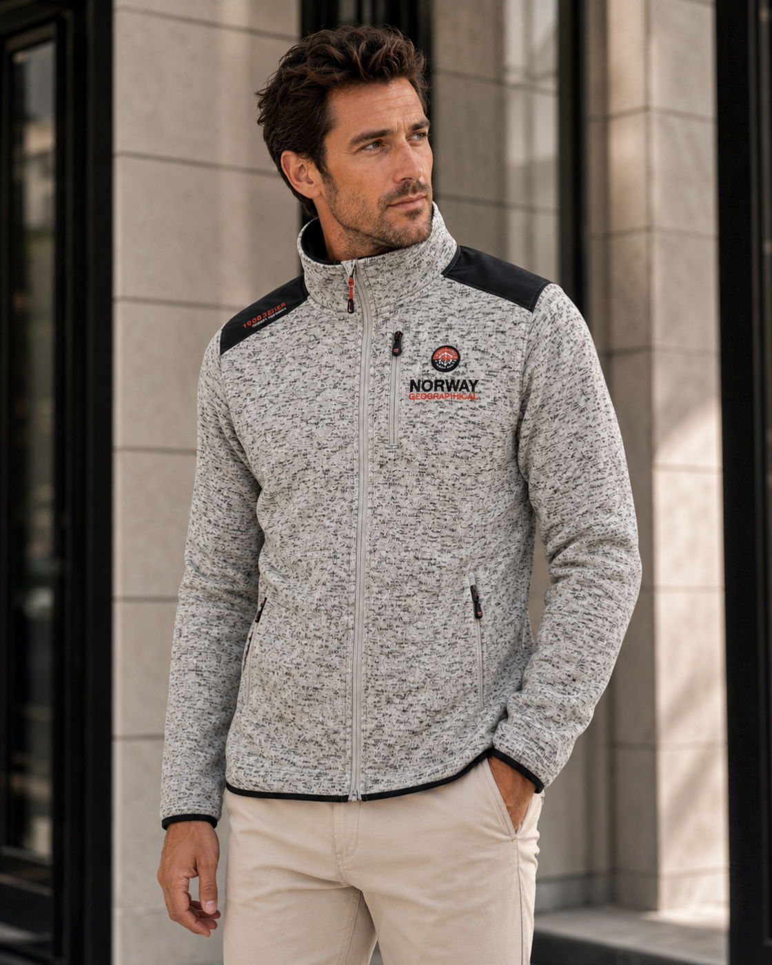 Veste zippée homme Norway Geographical gris chiné – Col montant