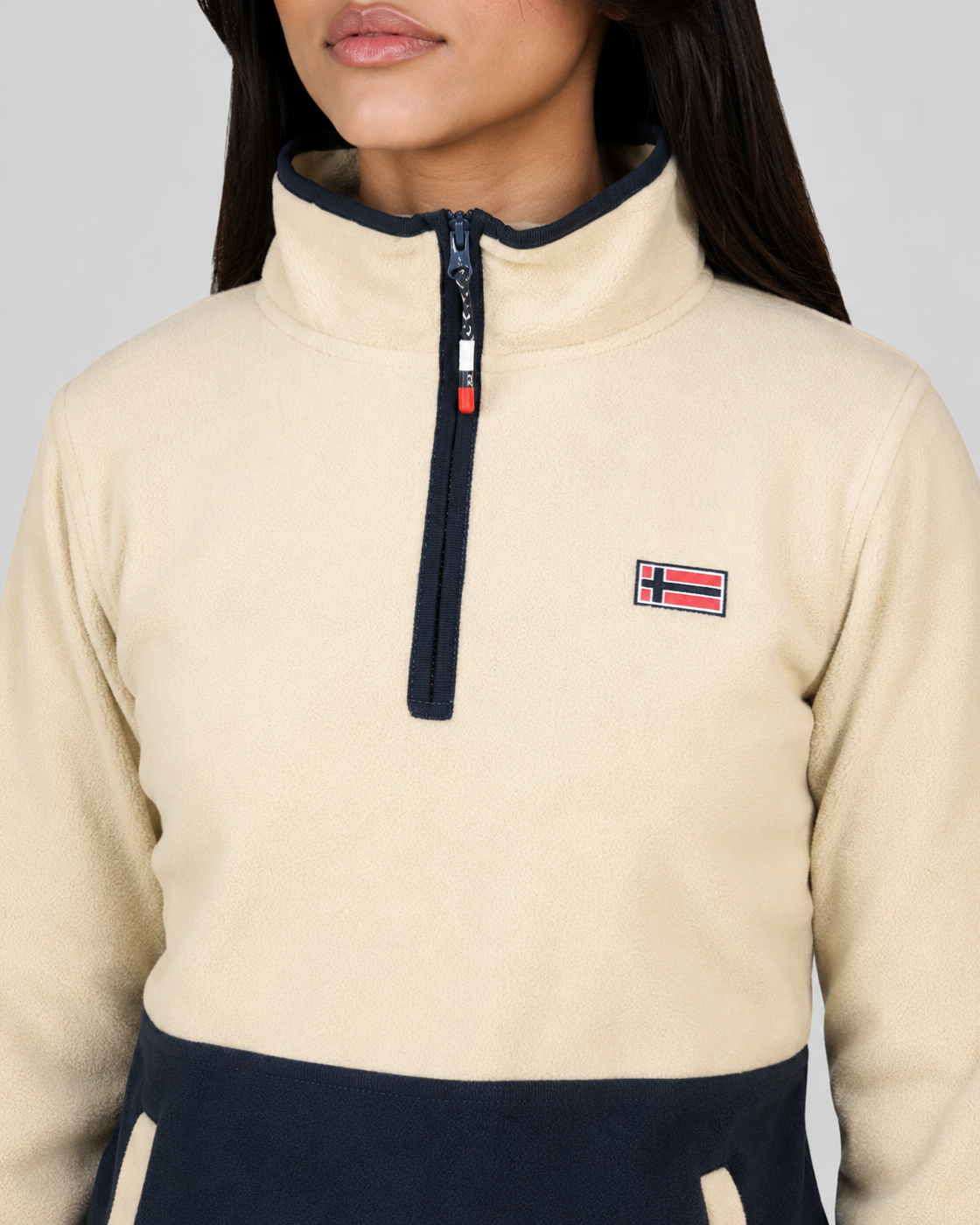 Polaire femme Geonorway beige et bleu marine – Col zippé