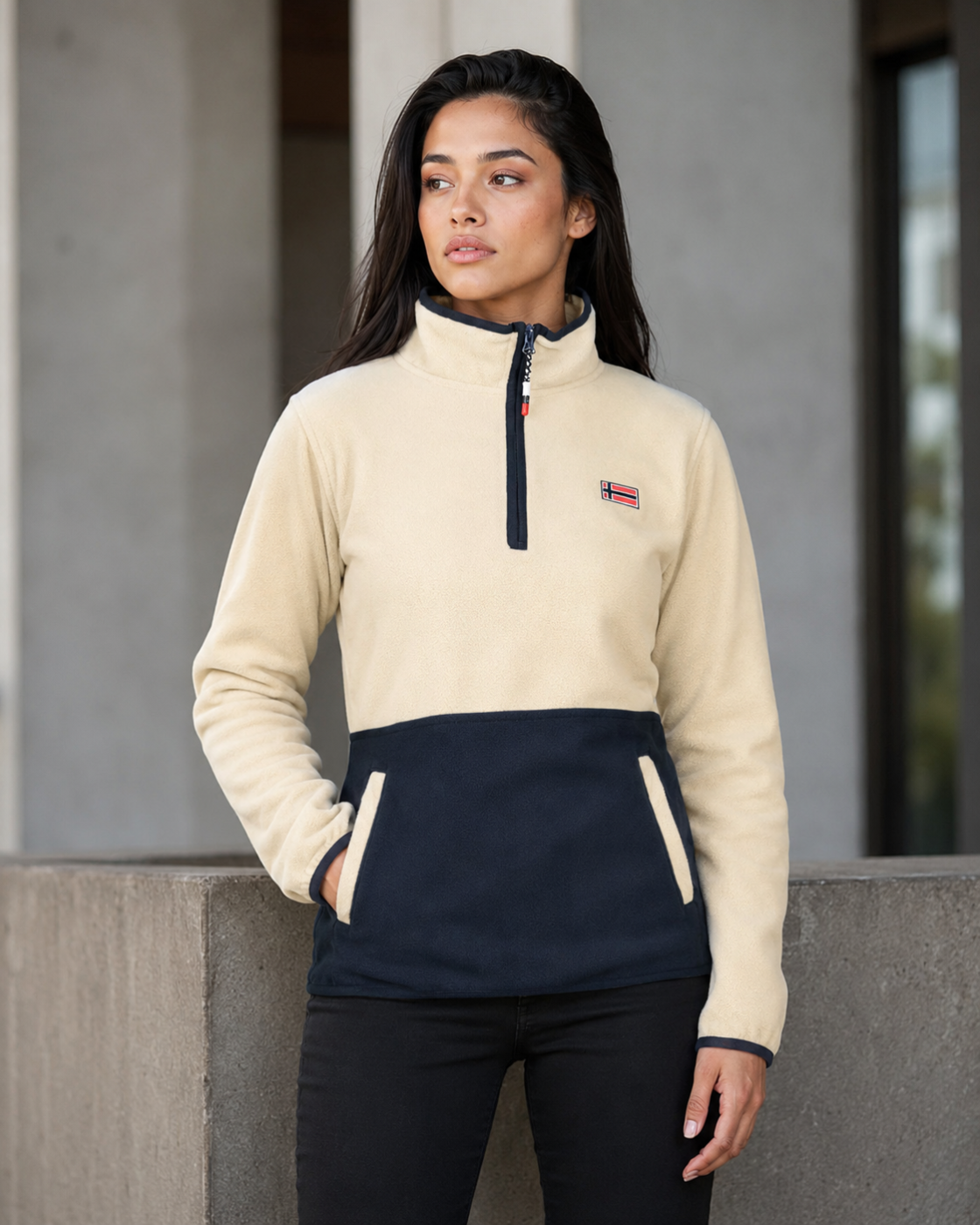 Polaire femme Geonorway beige et bleu marine – Col zippé