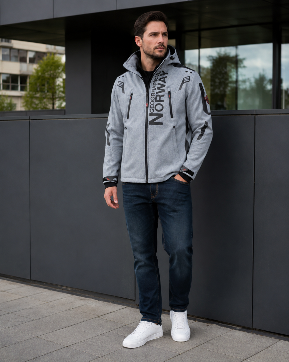 Veste homme Geographical Norway gris clair – Softshell à capuche