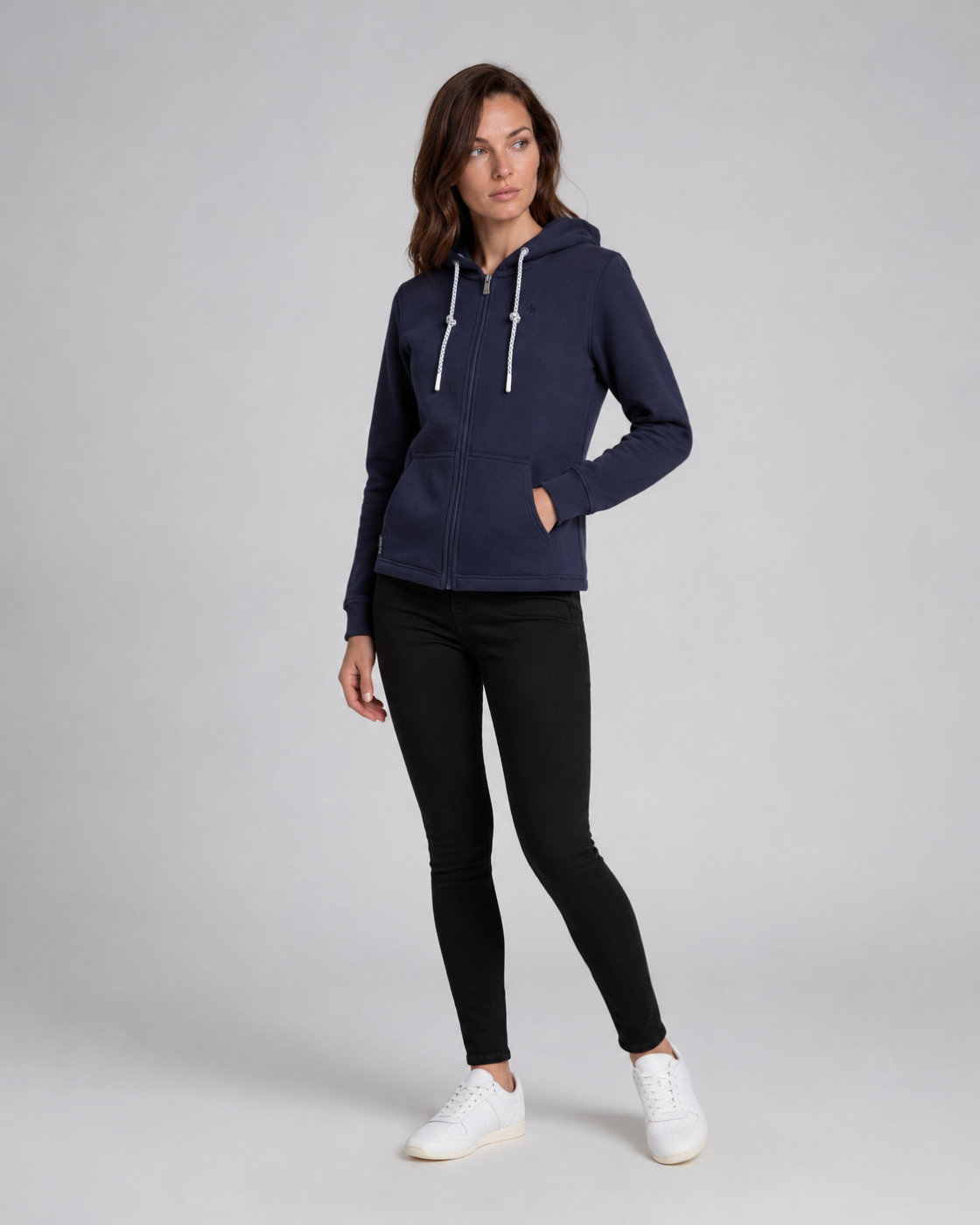 Sweat zippé femme Voile Bleue – Bleu marine à capuche