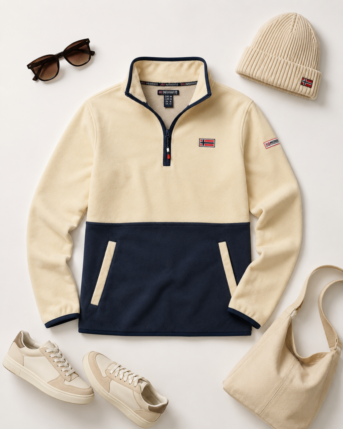Polaire femme Geonorway beige et bleu marine – Col zippé