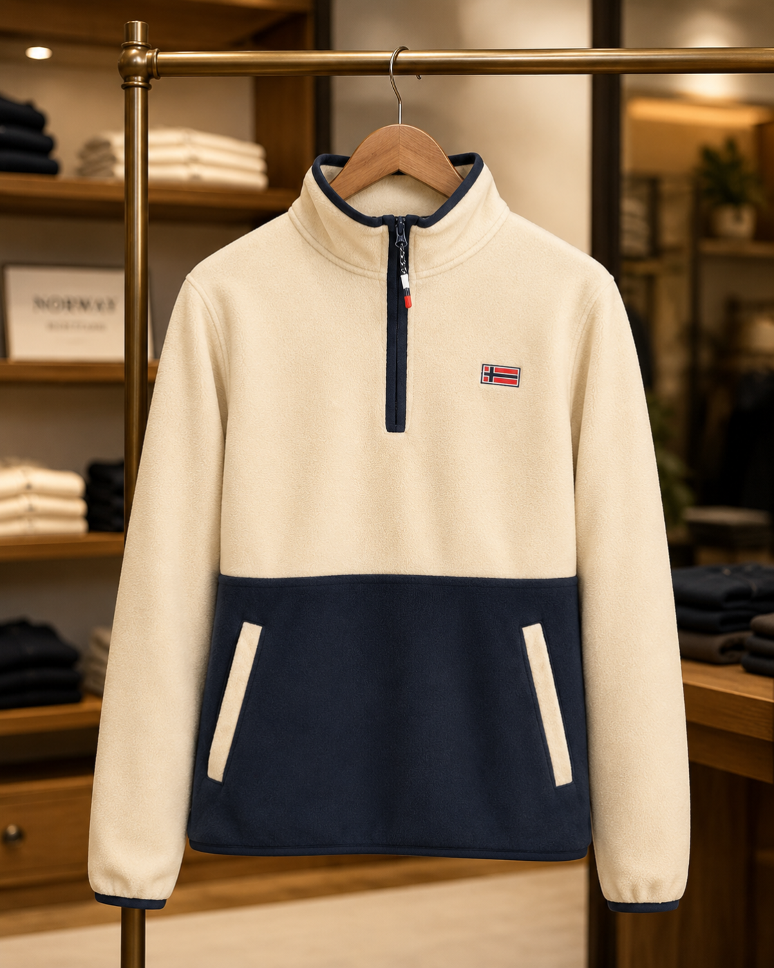 Polaire femme Geonorway beige et bleu marine – Col zippé