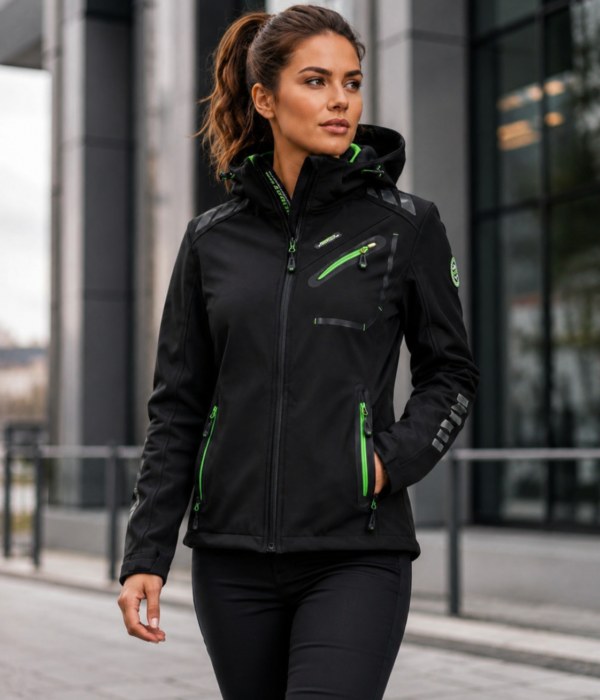 Veste softshell femme noire – Geonorway avec détails verts