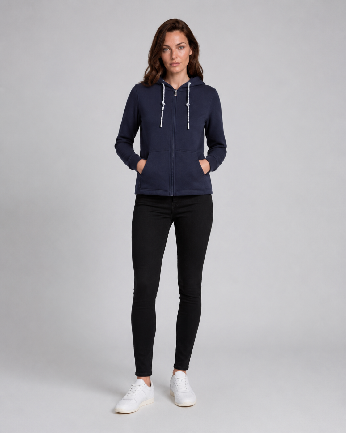 Sweat zippé femme Voile Bleue – Bleu marine à capuche