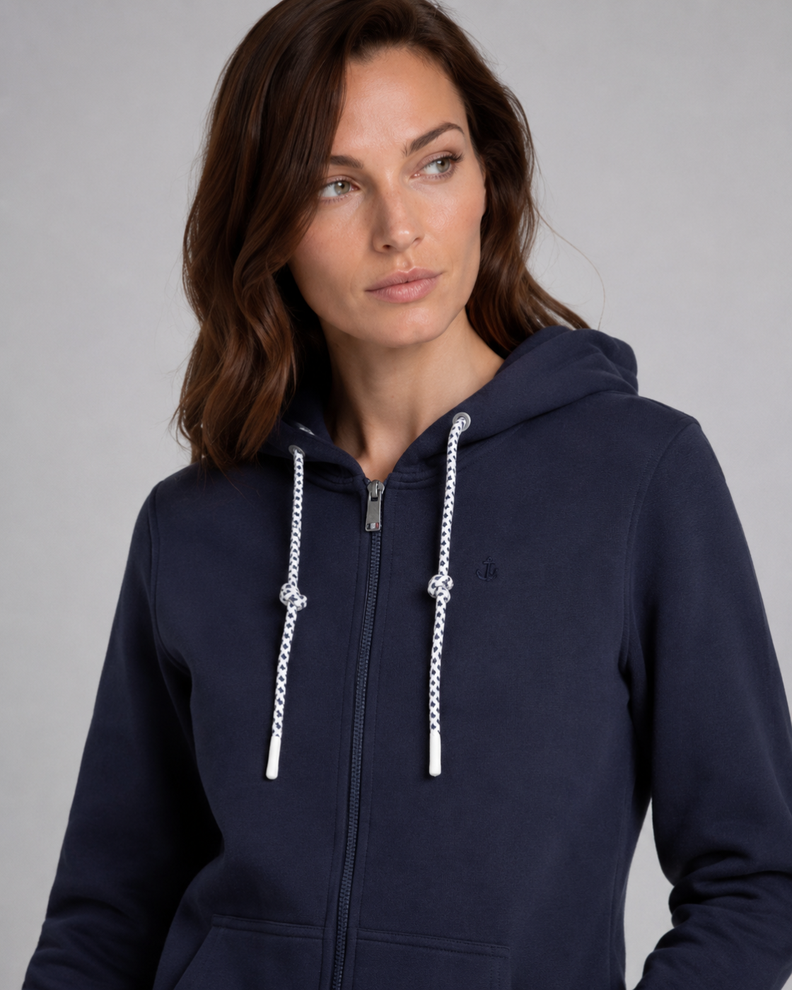 Sweat zippé femme Voile Bleue – Bleu marine à capuche