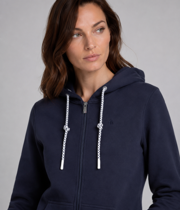 Sweat zippé femme Voile Bleue – Bleu marine à capuche